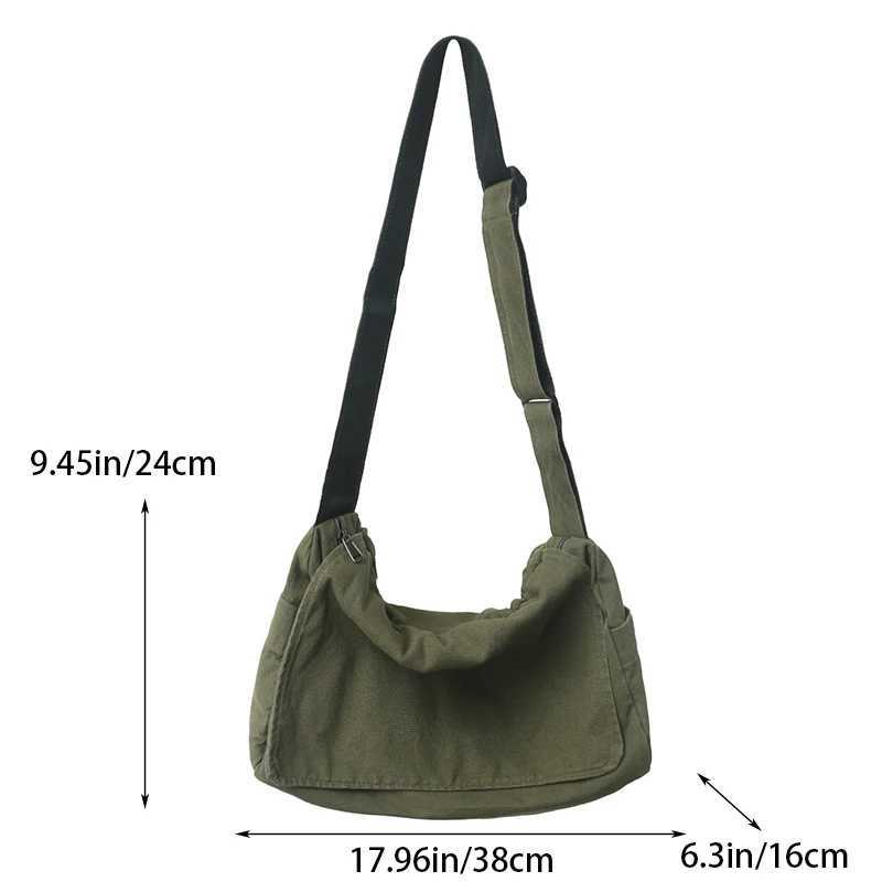 Womens large canvas bag solid color Japanese shoulder bag shopping commuting messenger bag cross body bag Z250225