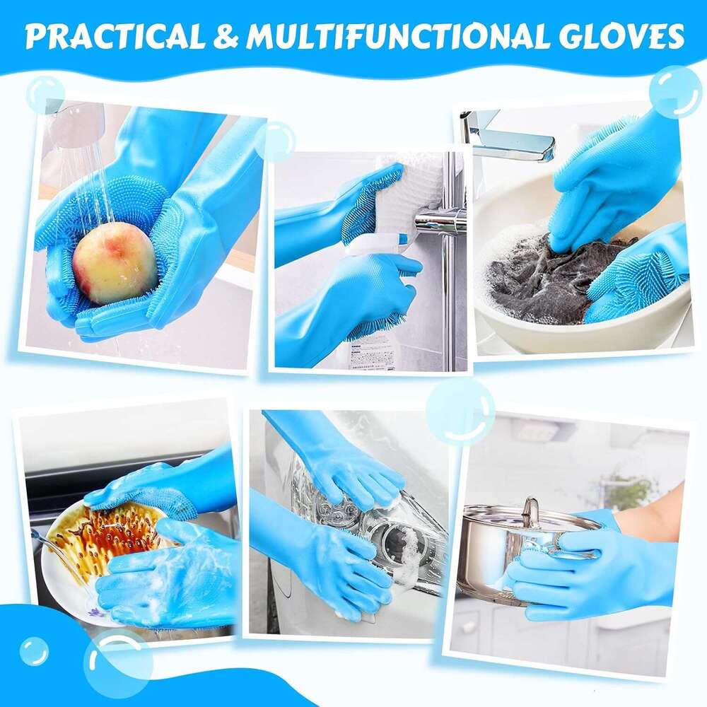 Pecute Pet Grooming - Heat Resistant Silicone Gloves with High-Density Teeth, Enhanced Five Finger Design for Bathing Massaging Dogs and Cats, Blue