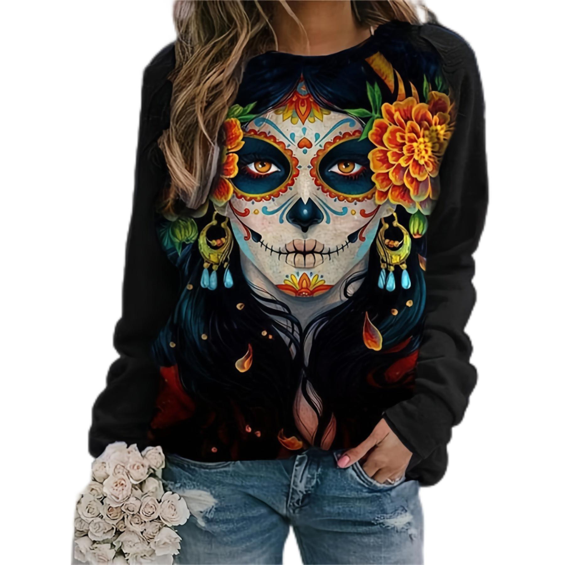 Spooky Halloween Printed Hoodies: Comfy Loose Pullover for 2024 dh910320090