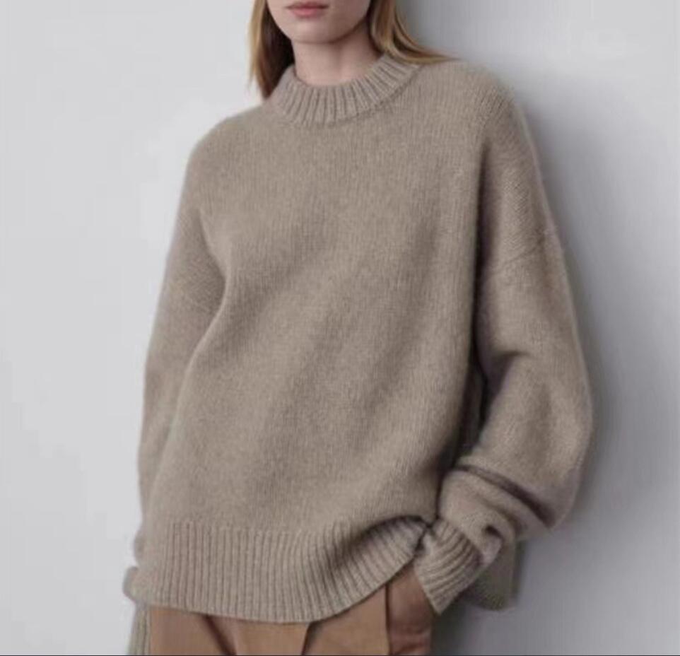 Th~Row semi high neck sweater for autumn and winter, high-end niche, minimalist, loose silhouette, cool air sweater, knitted sweater
