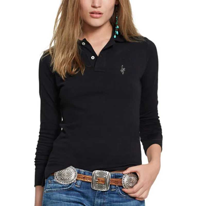 Womens long sleeved polo shirt solid color womens casual collar T-shirt cotton one-piece peacock T-shirt W240927