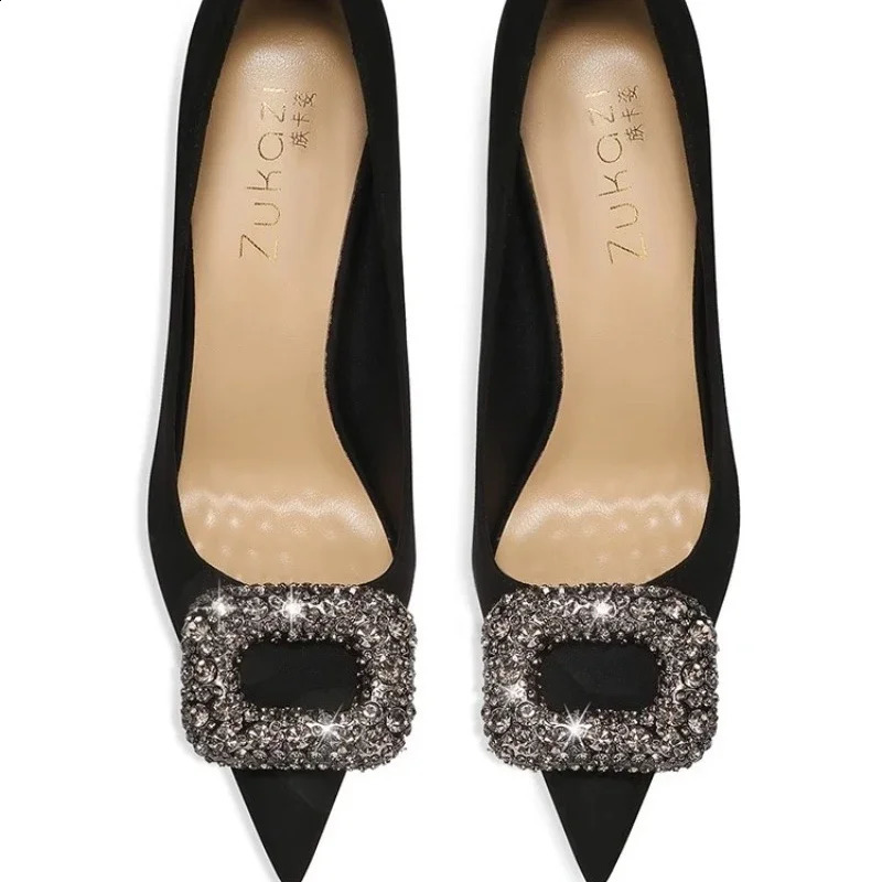 2024 Womens Summer Crystal Square Buckle Sexy Point Stiletto High Heels Elegant Banquet Dress Party Shoes Size Up 240926