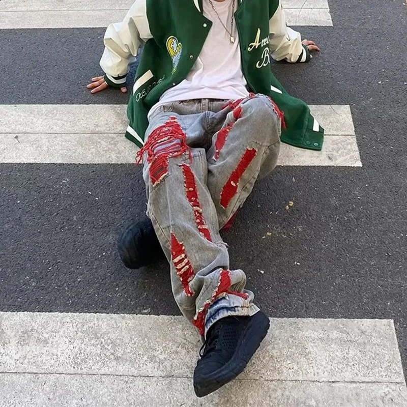 Ropa Grunge Y2K Streetwear Baggy Ripped Stacked Jeans Pants Men Clothing Women Straight Denim Trousers Pantaloni Uomo 240927