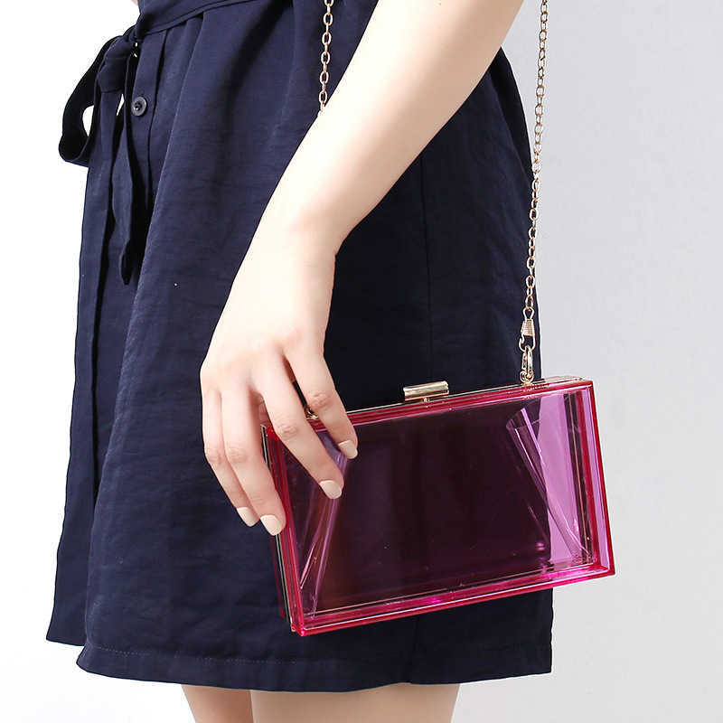 Clutch Bag Summer New Fashion Acrylic Designer Bag Womens One Shoulder Chain Messenger Evening Party Bag Square Box Transparent Bag 240920