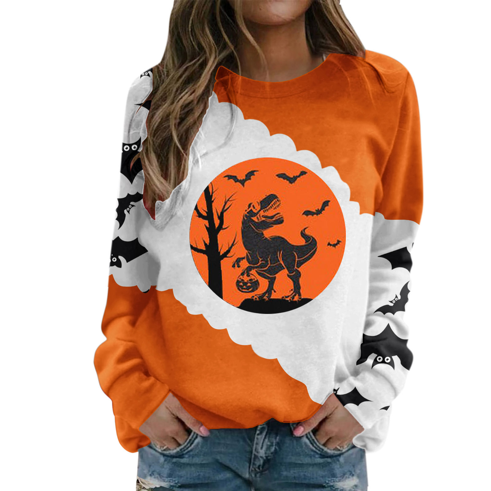 Spooky Vibes: 2024 3D Printed Halloween Pullover with Skull Head & Rose Sleeves dh910320090