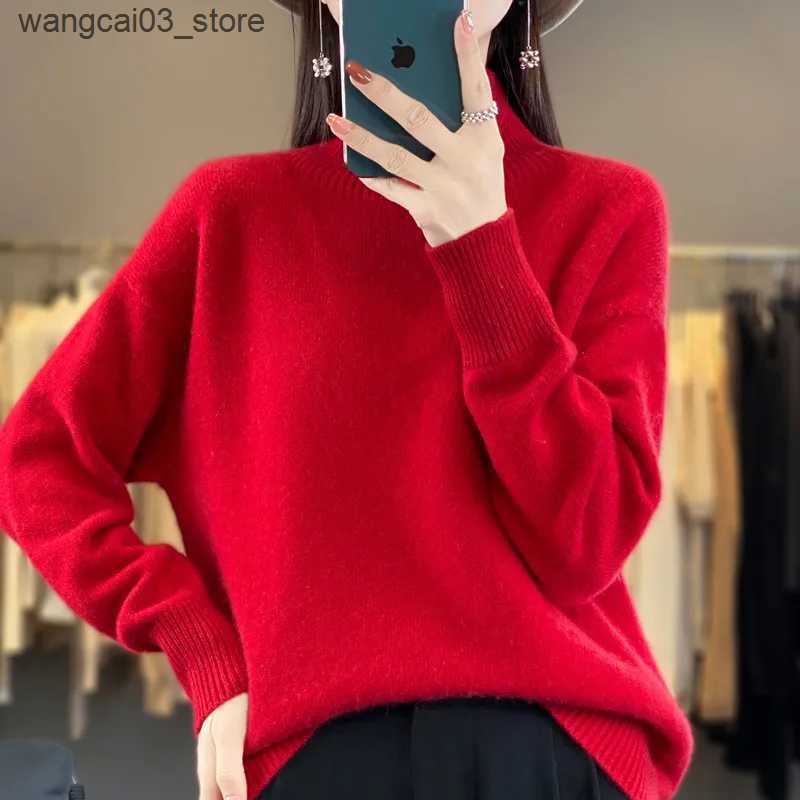 Maternity Sweaters Autumn And Winter New Wool Sweater 100 Pure Wool Womens First-line Garments Loose Half-high Collar Pullover Cashmere Knitted Ba L24