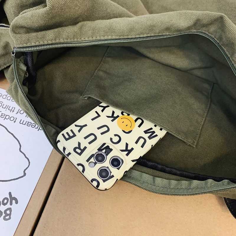 Womens large canvas bag solid color Japanese shoulder bag shopping commuting messenger bag cross body bag Z250225