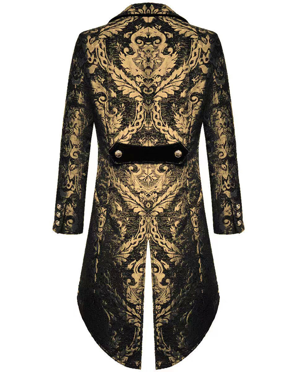 Fashionable men's Gothic steampunk tailcoat jacket Black satin wedding coat