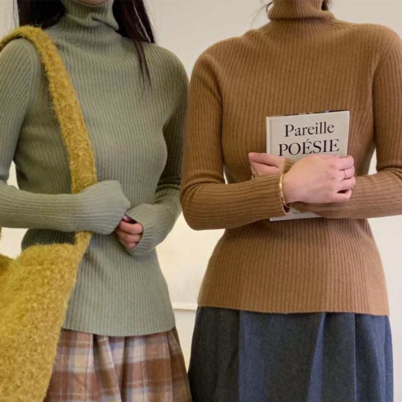 100% All Wool Seamless Knit Pit Stripe Turtleneck Sweater Loose Casual Basic Autumn and Winter High Quality Inner Sweater designer women's clothi