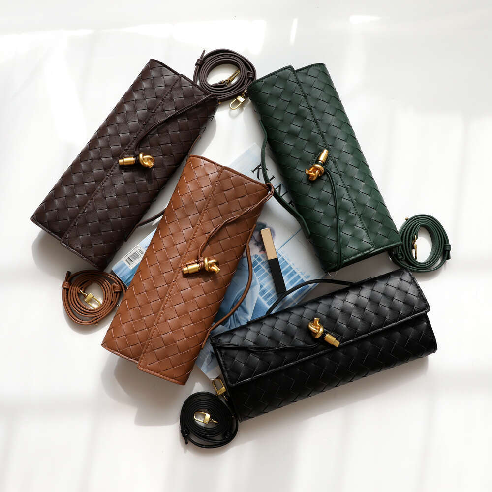 Real Long Clutch Andiamo With Handle Intrecciato Craftsmanship Cow Leather Women Shoulder Bags Purses Handbags Famous Brand Designer Evening Bag efda