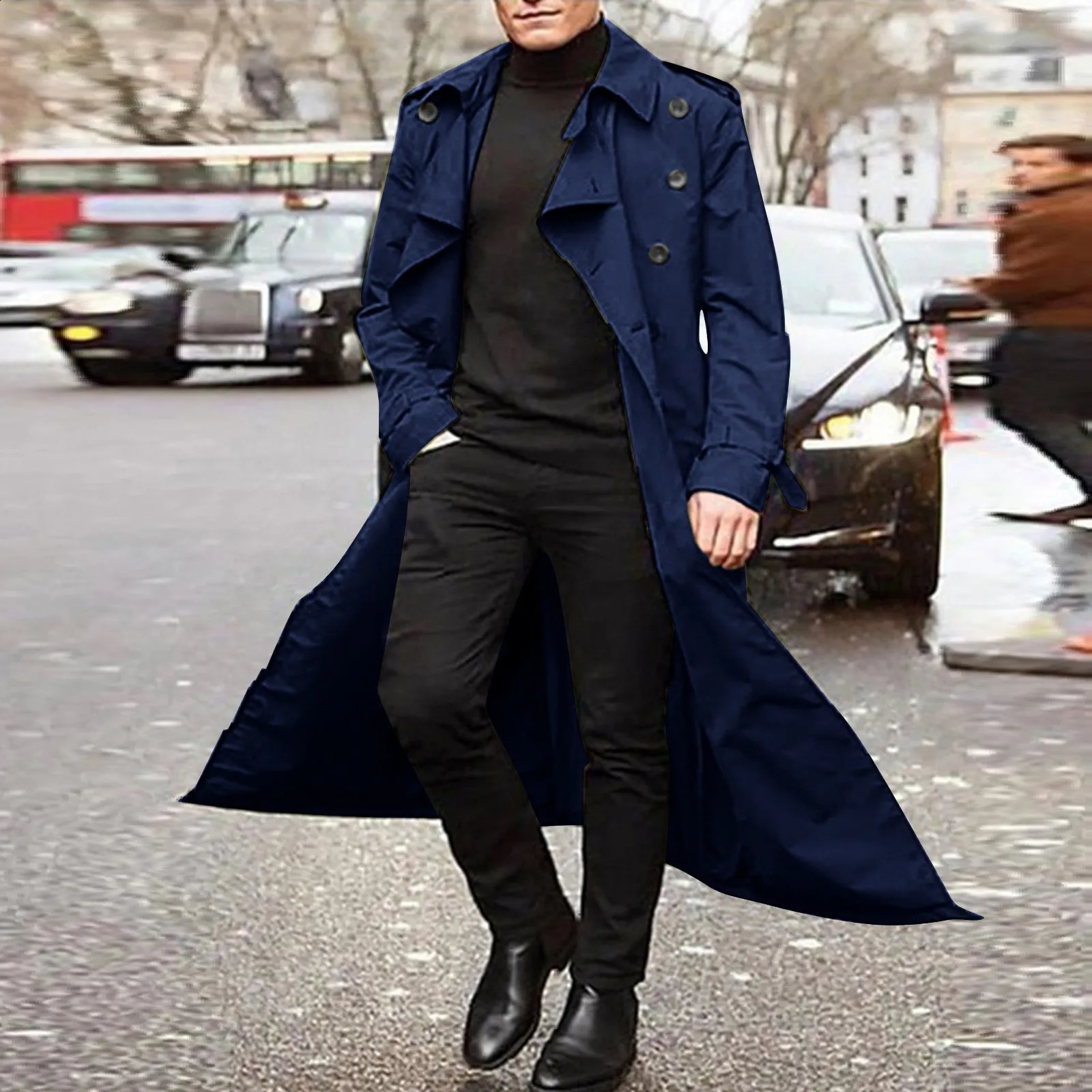 Mens Overcoat Autumn And Winter Fashion Handsome Long Trench Coat Double Breasted Coats Streetwear Party Belt Loose Jacket 241008