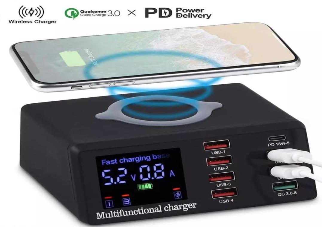 100W Multi USB Fast Charger PD Charge QC30 Adapter US EU UK Plug Wireless Quick Charging Station For Smart Phone Samsung HUAWAI821