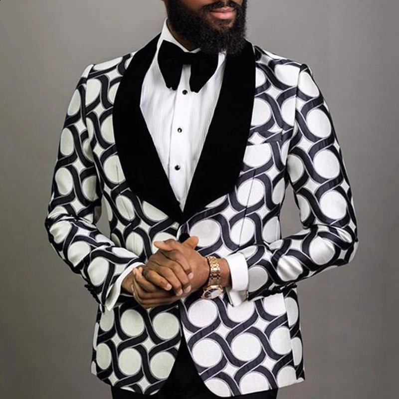 British retro pattern printed mens casual suit jacket spring lapel business jacket autumn single button mens jacket 240927