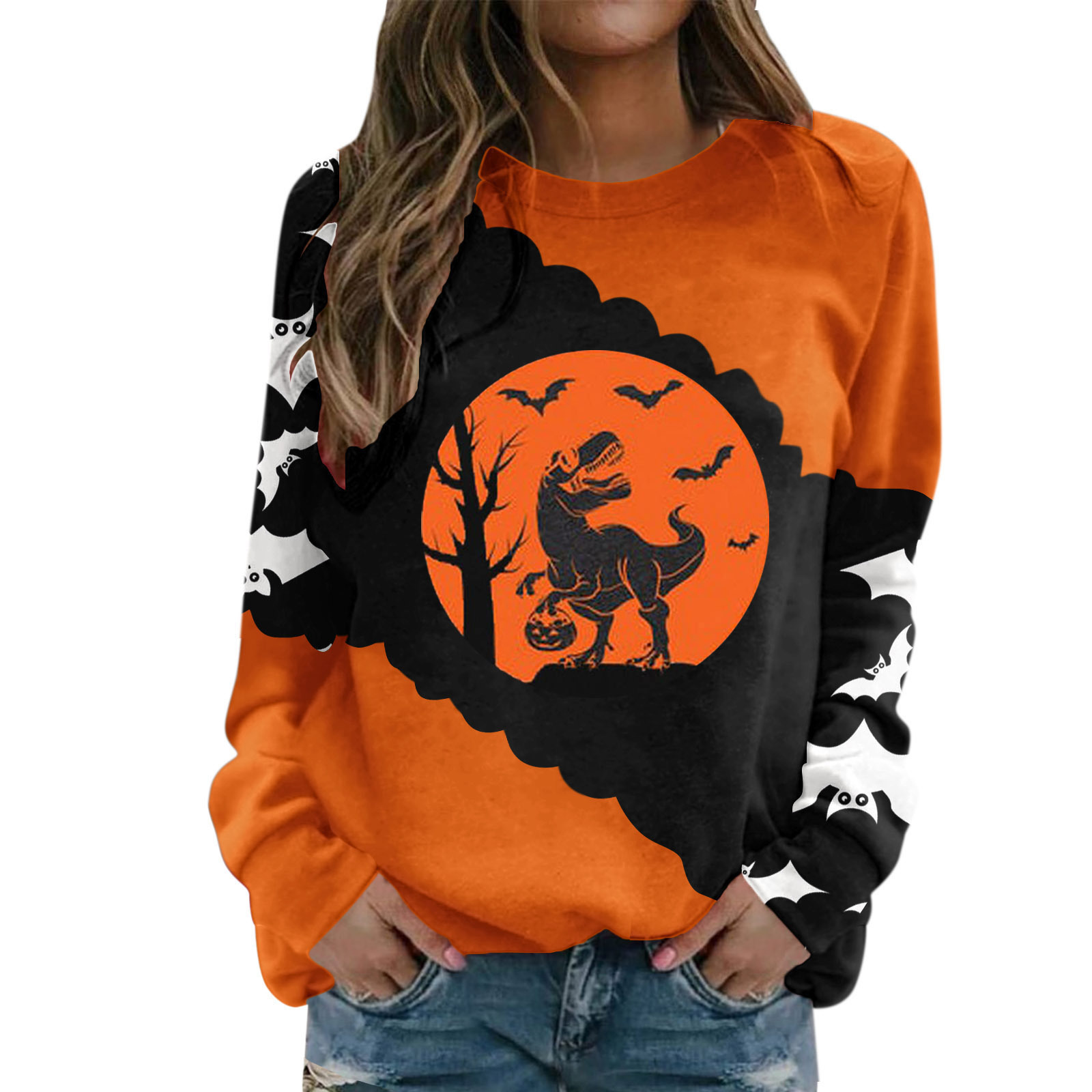 Spooky Vibes: 2024 3D Printed Halloween Pullover with Skull Head & Rose Sleeves dh910320090