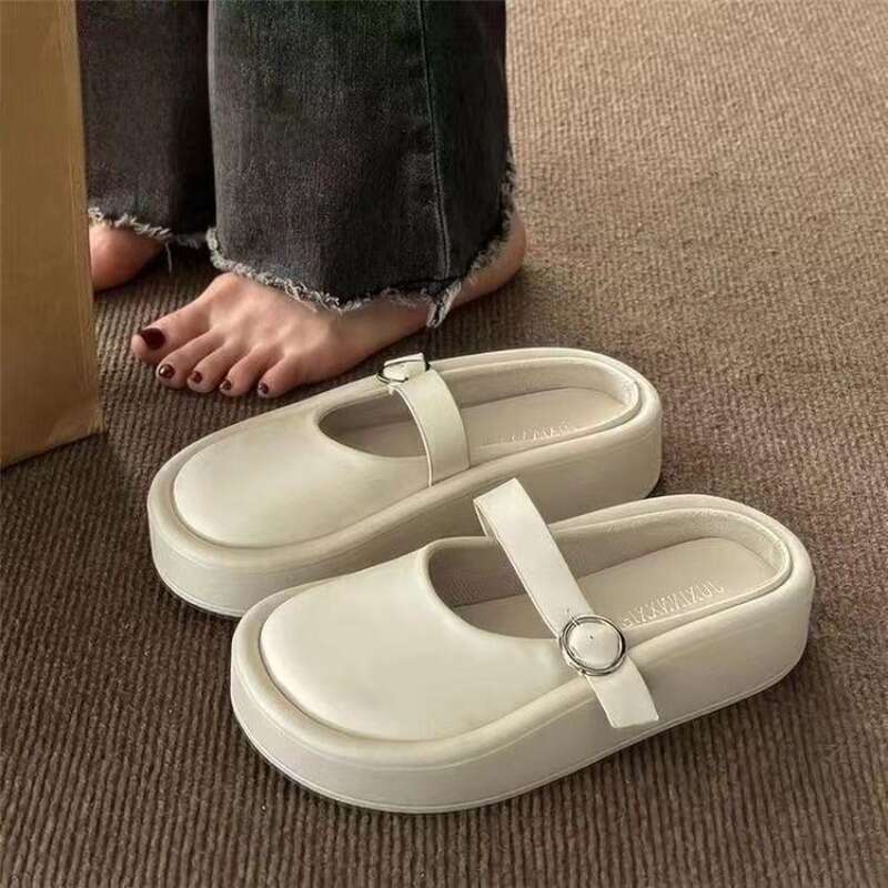 Outside Half Lazy Drag Women Thick Bottom Heightened Ugly Slippers Designer Platform Solid Buckle Casual Slides Shoes