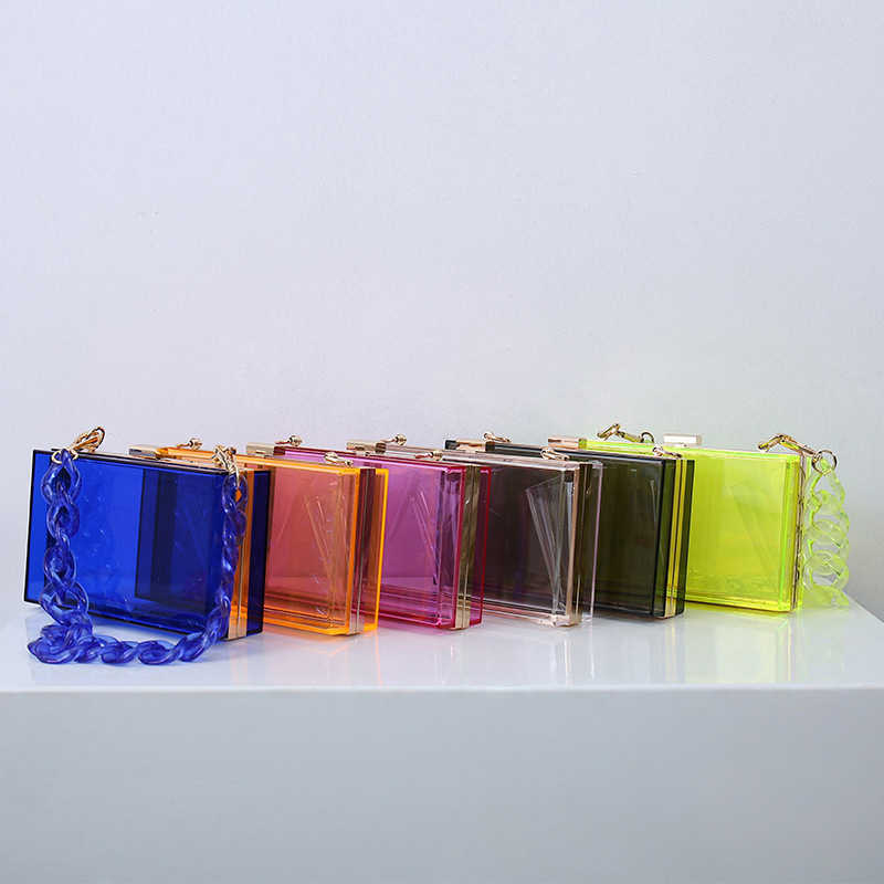 Clutch Bag Summer New Fashion Acrylic Designer Bag Womens One Shoulder Chain Messenger Evening Party Bag Square Box Transparent Bag 240920