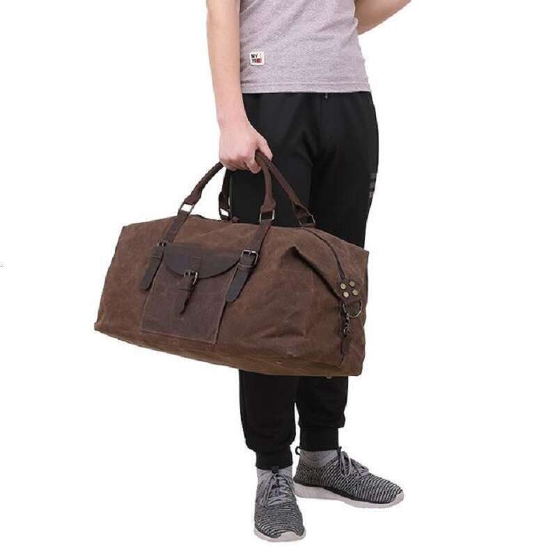 M306 Vintage Waxed Canvas Men Travel Duffel Large Capacity Oiled Leather Military Weekend Bag Basic Holdall Tote Overnight Bags e1a6 4