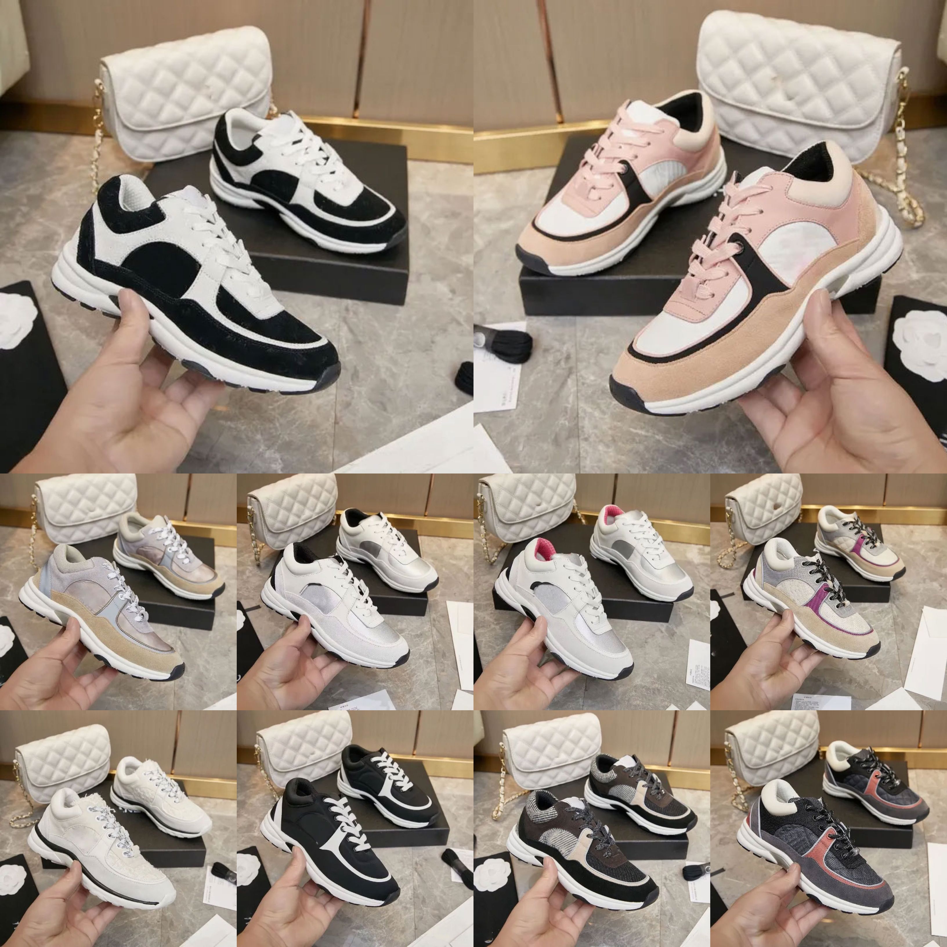 Womens Casual Shoes Sneakers designer chan running shoes Calfskin Sneaker Vintage Suede Leather C Women Mens Trainers Leisure Shoe Platform Lace-up Print Sneaker