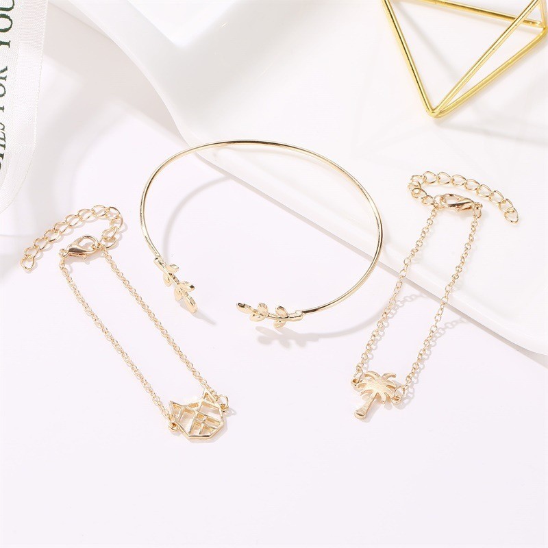 Stylish Female Bracelets with Hollowed-Out Coconut Trees and Cute Cats Design