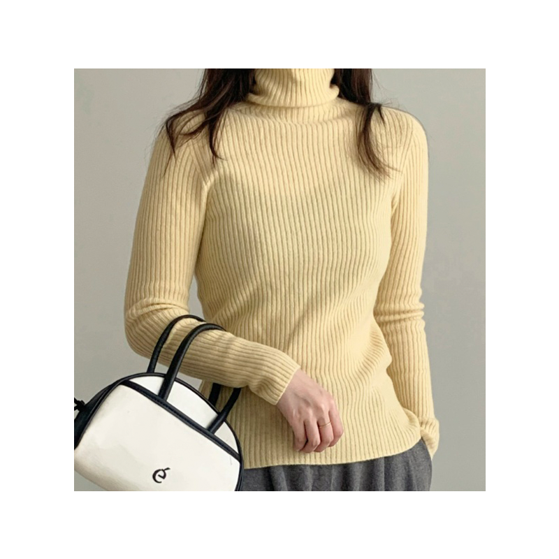 100% All Wool Seamless Knit Pit Stripe Turtleneck Sweater Loose Casual Basic Autumn and Winter High Quality Inner Sweater women's clothing
