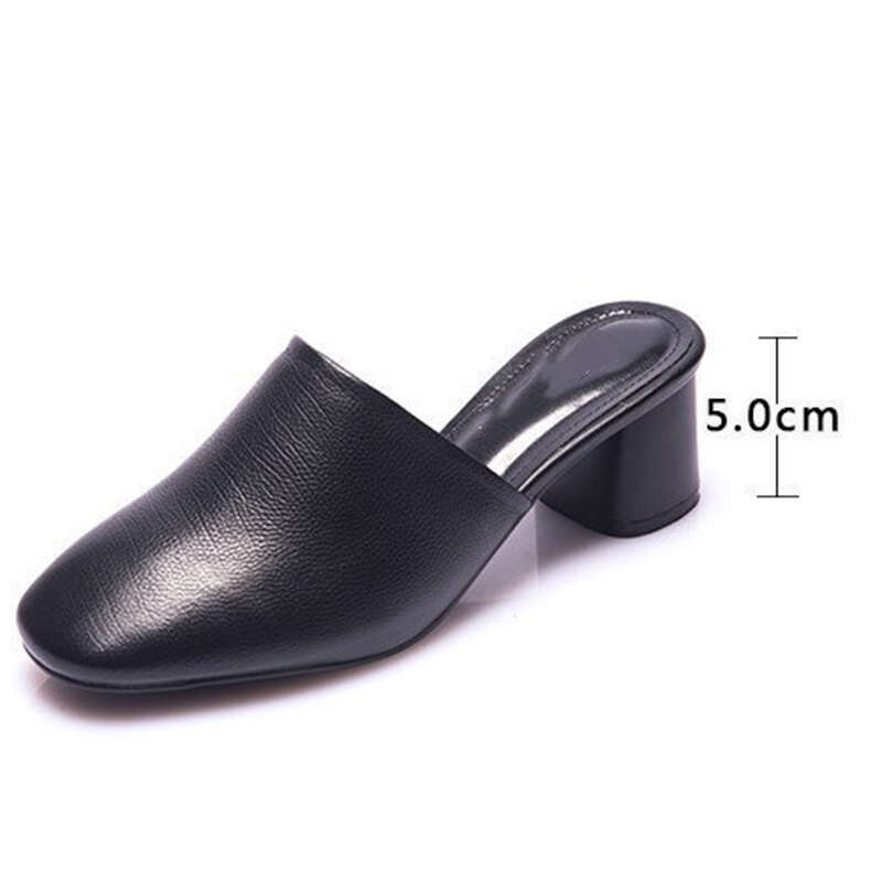 Women Trend Baotou Half Slippers New Outer Wear Fashion Solid Color Square Toe Thick Heel High-heeled Women's Slides Pantuflas 's
