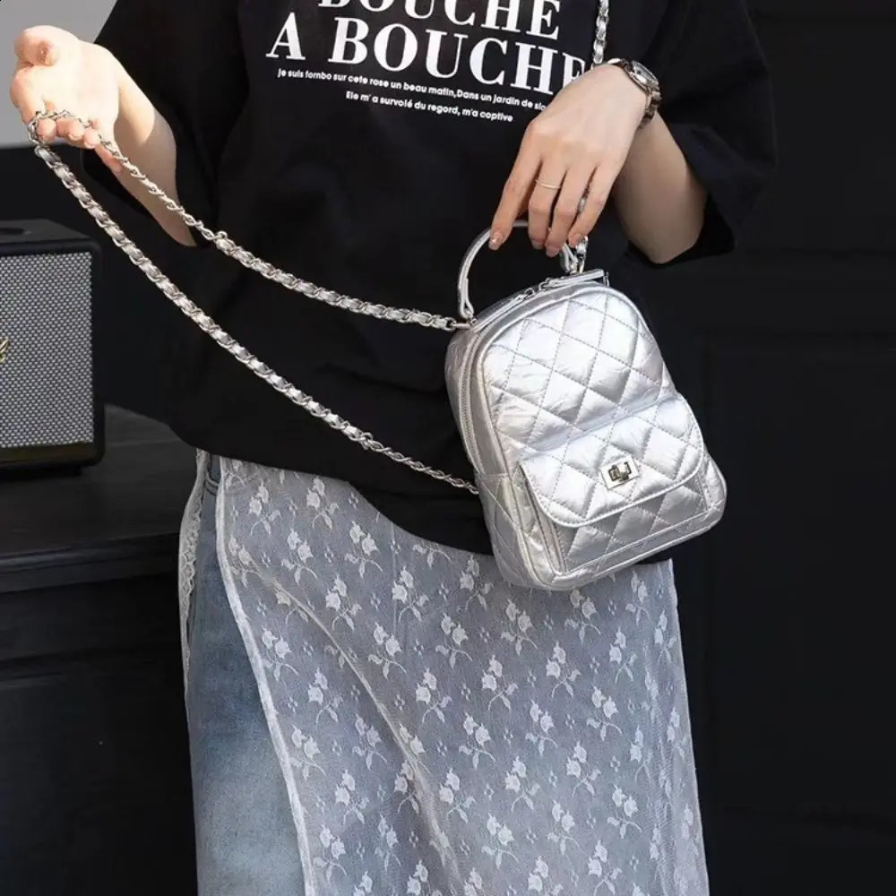 multifunctional chain back leather bow element handbag shoulder bag PU Argyle travel backpack 240927 0366 4