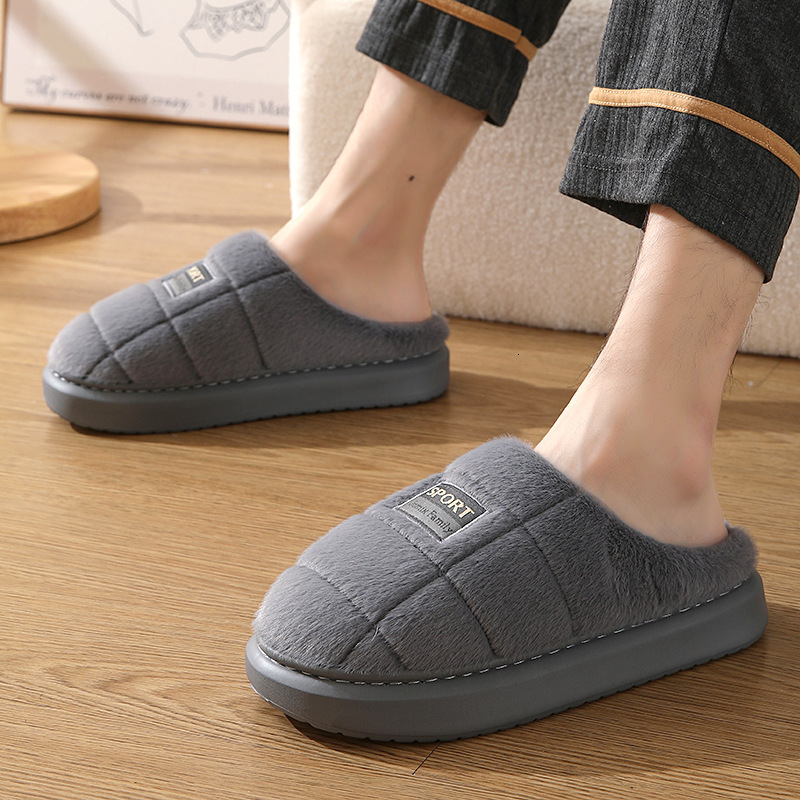 2024 New Fashionable Winter Women's Thick soled Indoor Warm Couple Shoes Non slip Flat Shoes Women's Cotton Slippers