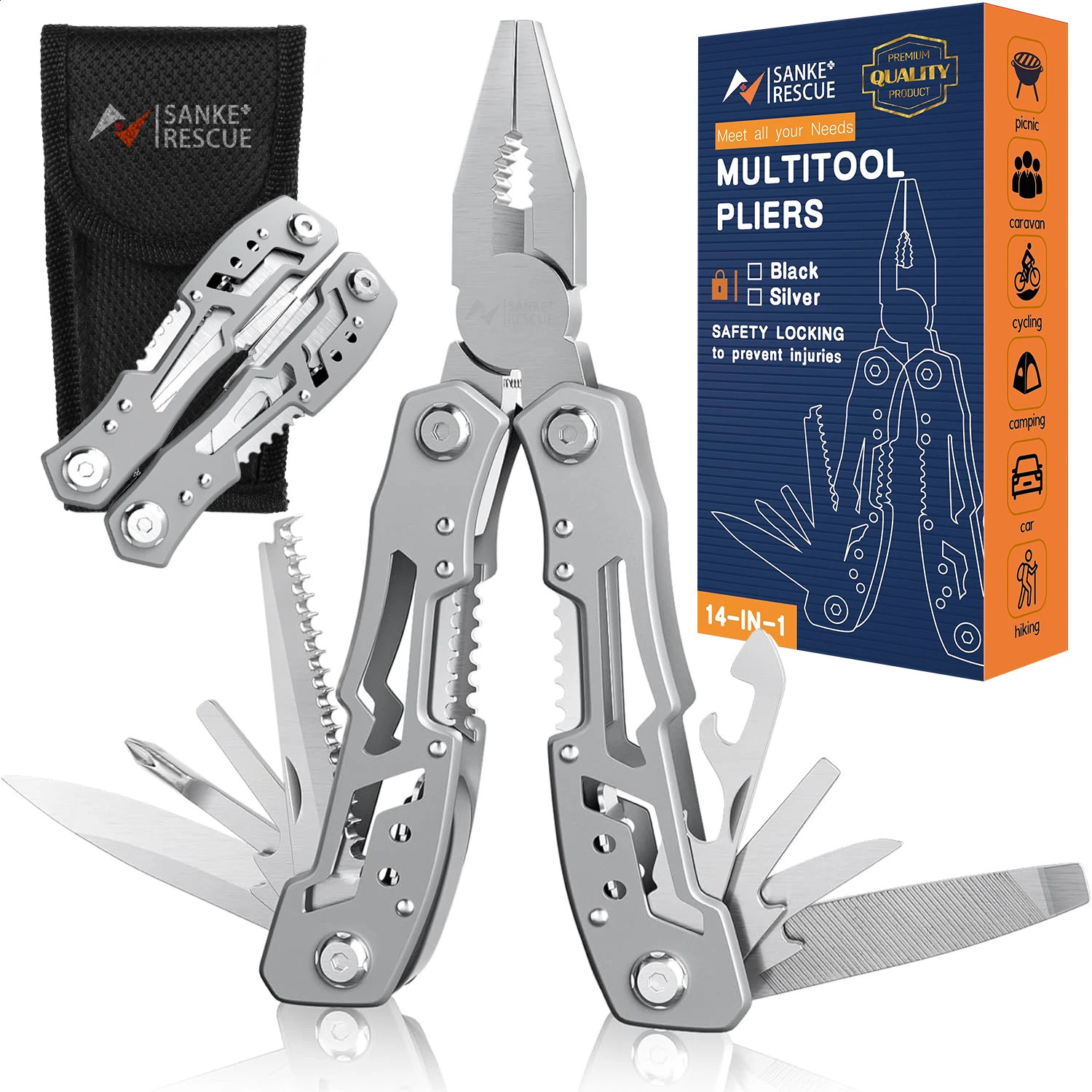 14In1 Multitool Pliers Premium Portable Safety Locking Pocket Knife Apply to Survival Camping Gifts for Dad Husband Boyfriend 240926