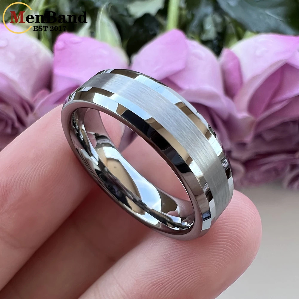 MenBand Gold 6MM 8MM with brushed finish and polished edges mens tungsten carbide wedding ring comfortable fit 240925