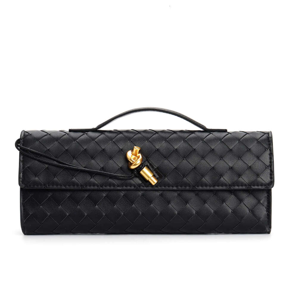 Real Long Clutch Andiamo With Handle Intrecciato Craftsmanship Cow Leather Women Shoulder Bags Purses Handbags Famous Brand Designer Evening Bag efda