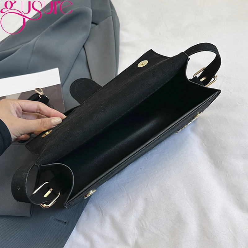 Gussure suede trend womens underwear bag er shoulder cross body bag womens fashion wallet flip handbag 240923