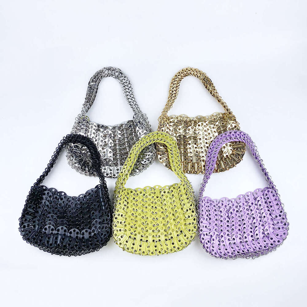 Metal Hand-woven Metallic Chainmail Shiny Shoulder 2024 Spray-painted Sequin Color Chain Hand-held Armpit Bag For Women