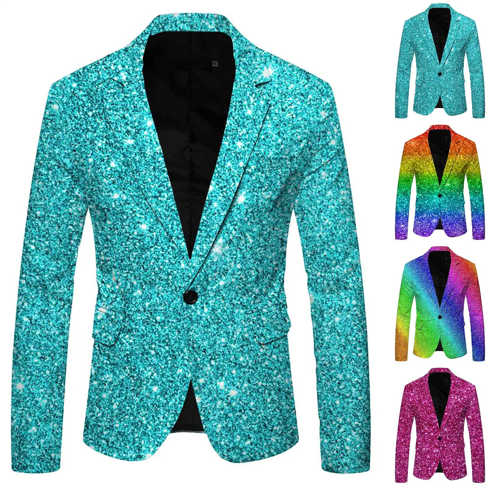 Mens shawl lapel jacket print sequin set Dj club stage singer costume nightclub jacket wedding party set 240927CJ