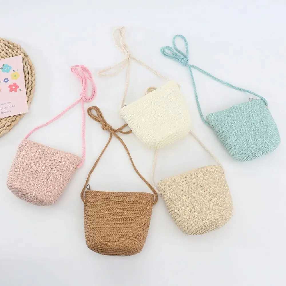 New Summer Children Girls Shoulder Bag Creative Pure Color Straw Messenger Bag Kids Coin Purse Cute Princess Mini Handbag LX241104