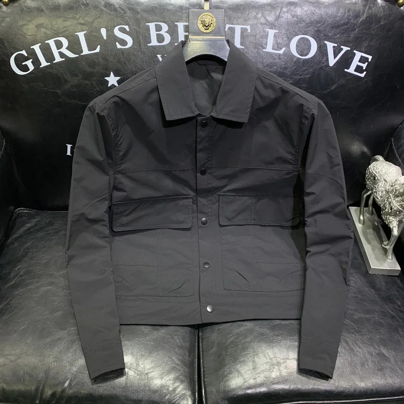 Mens jacket solid color cut Japanese style pockets simple all-around training premium lapel Harajuku single chest vitality 240927