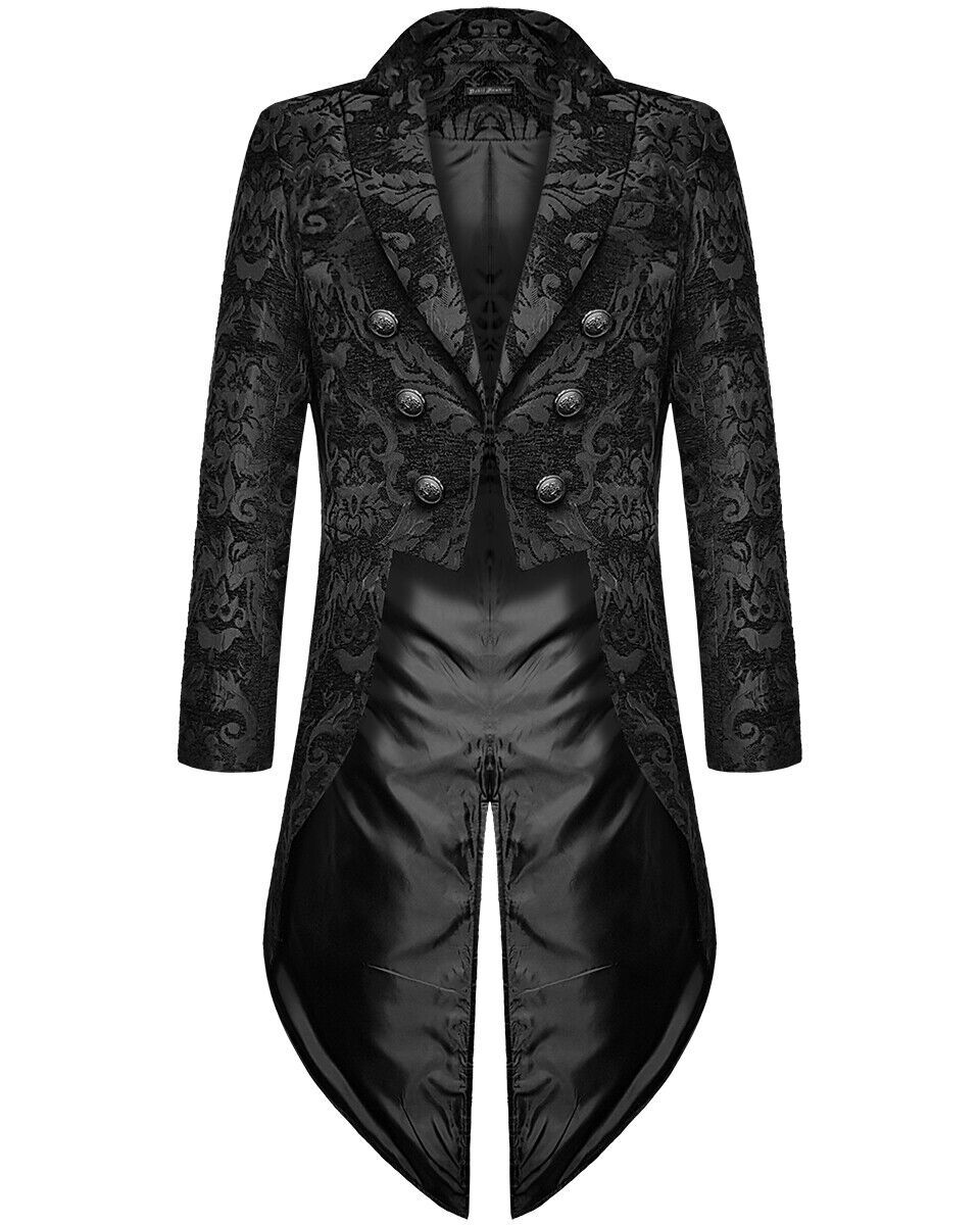 Fashionable men's Gothic steampunk tailcoat jacket Black satin wedding coat