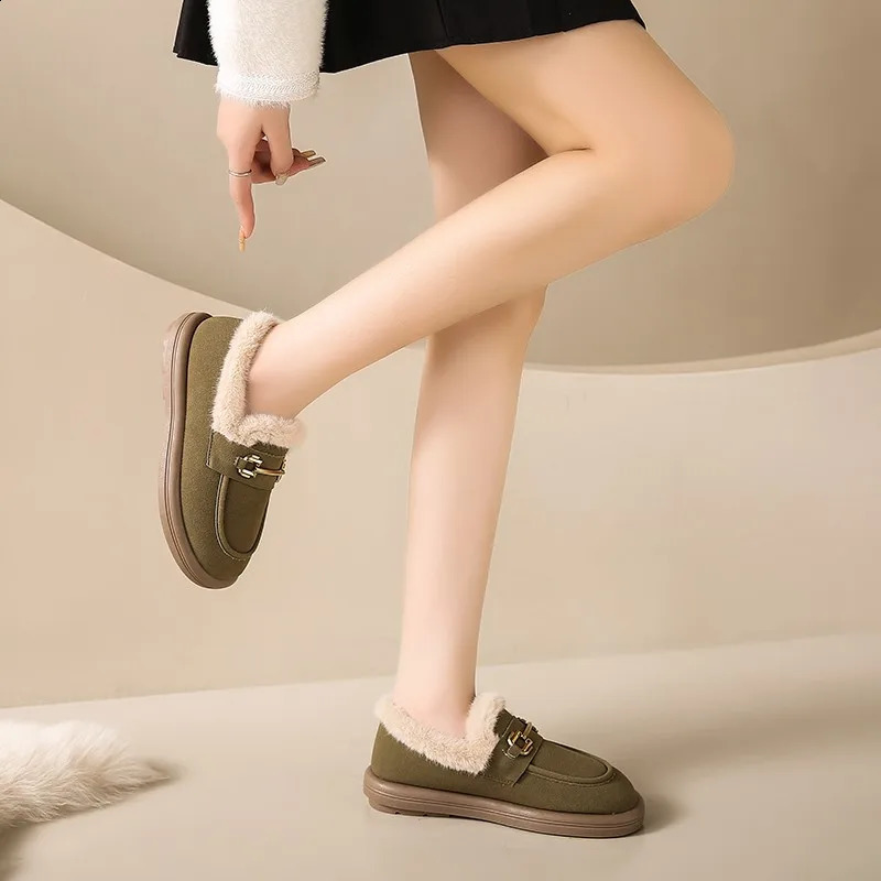Shoes Woman Flats Round Toe Casual Female Sneakers Slip-on Loafers Fur Dress Winter Retro New Slip On Womens shoes 240924