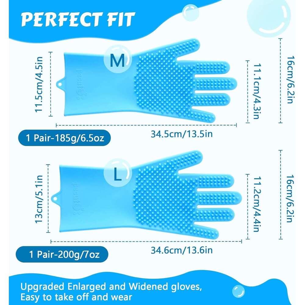Pecute Pet Grooming - Heat Resistant Silicone Gloves with High-Density Teeth, Enhanced Five Finger Design for Bathing Massaging Dogs and Cats, Blue