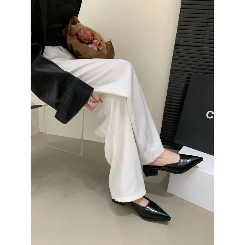 Summer Mid Heel Slippers Close Toe Outdoor Mules Casual Pumps Street Style Woman Sandals Slip on Half Slippers Loafers Shoes 240924