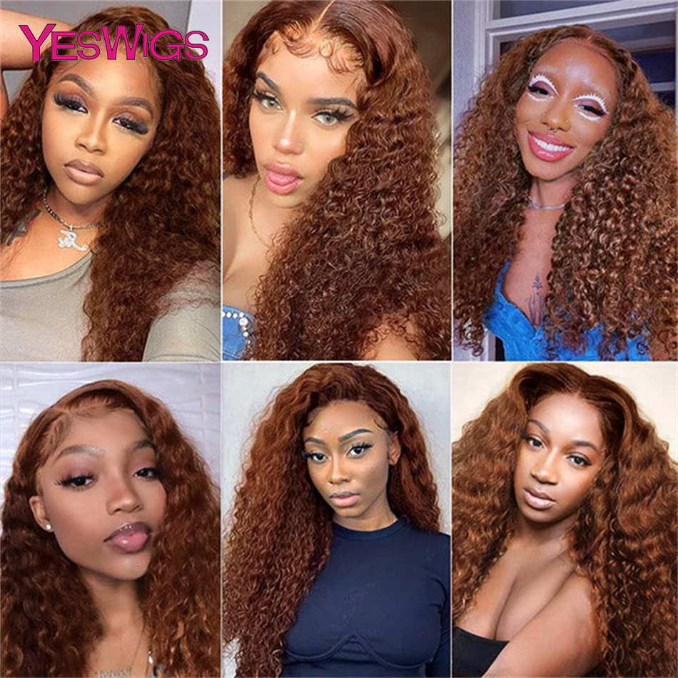 HD 13X4 Kinky Curly Chocolate Brown Front Human Hair Wigs Pre Plucked Colored 13X6 Deep Wave Transparent Lace Frontal Wig Synthetic Hair