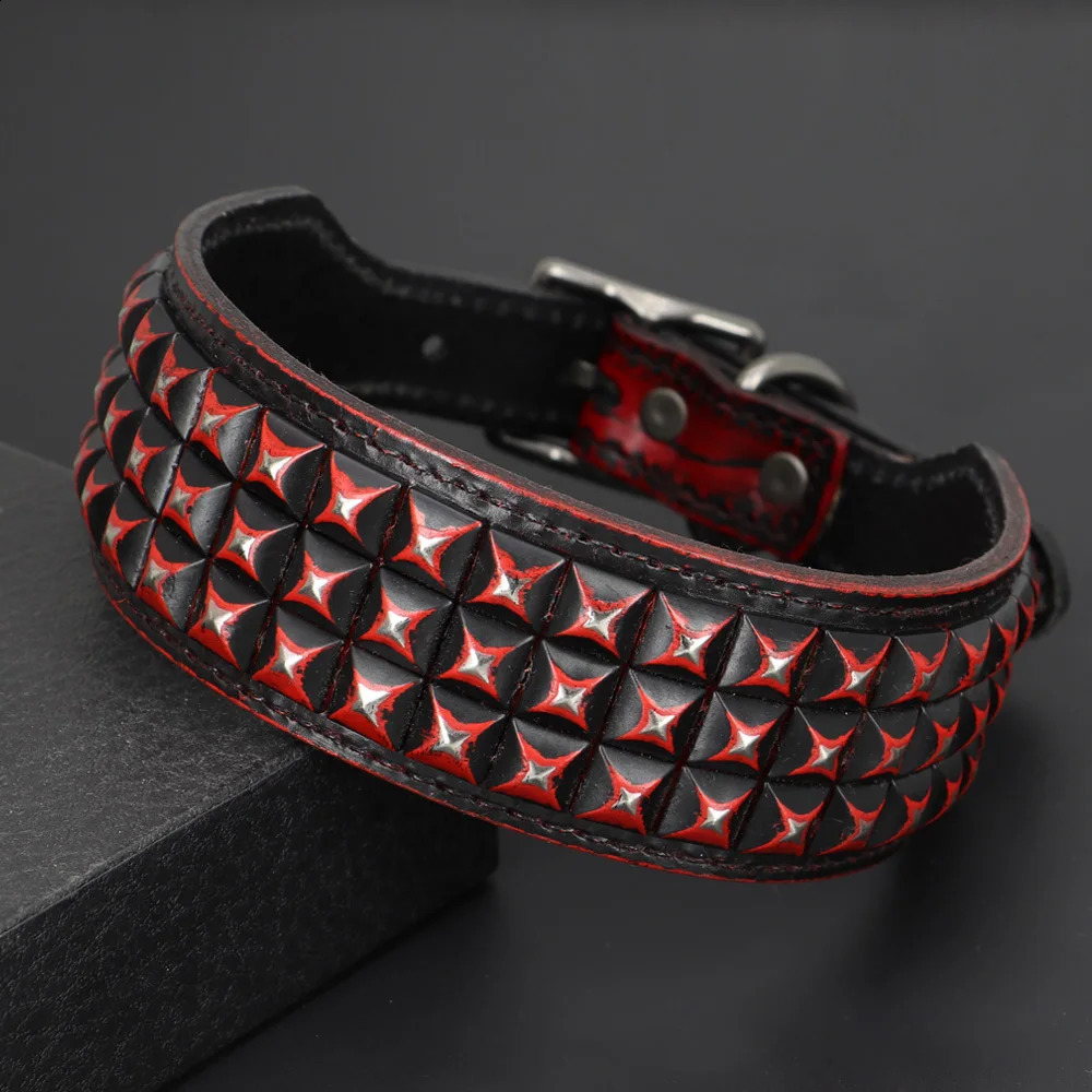 Leather large dog collar 2-inch wide diamond dog collar durable spike pet necklace suitable for medium and large dogs bullfighting 240923