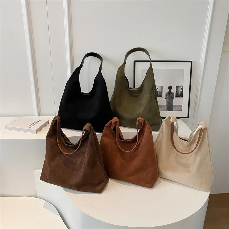 Autumn/Winter Retro Womens Bag Large Capacity Suede Shoulder Bag Solid Color Leisure Bag Retro Handbag 250106