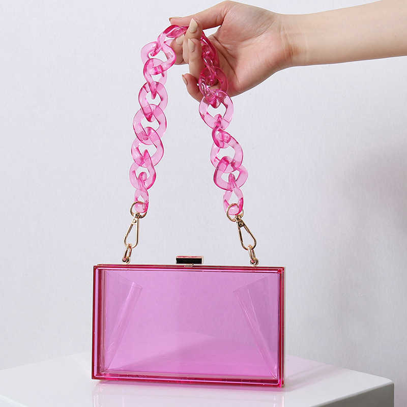 Clutch Bag Summer New Fashion Acrylic Designer Bag Womens One Shoulder Chain Messenger Evening Party Bag Square Box Transparent Bag 240920