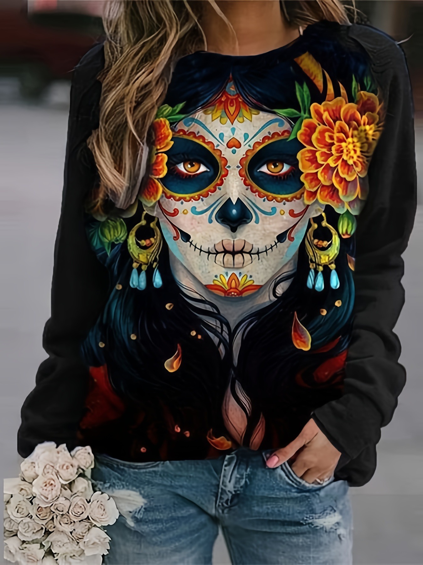 Spooky Halloween Printed Hoodies: Comfy Loose Pullover for 2024 dh910320090