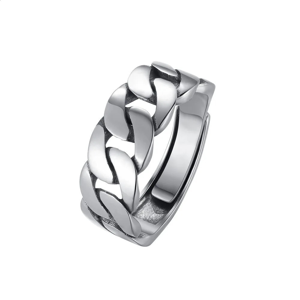 BFCLUB 925 Sterling Silver Rings For Women Men Fine Jewelry Finger Adjustable Open Vintage Chain Ring For Party Birthday Gift 240924