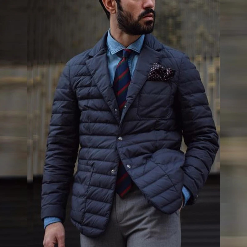 Loose casual mens apron solid long sleeved jacket retro ultra-thin warm jacket 2024 autumn winter notch collar duvet cover jacket 240918