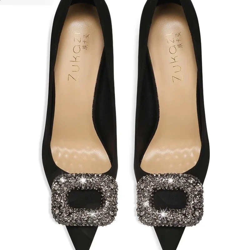 2024 Womens Summer Crystal Square Buckle Sexy Point Stiletto High Heels Elegant Banquet Dress Party Shoes Size Up 240926