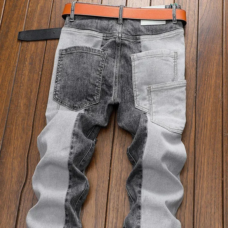 Spring and autumn denim mens clothing straight products slim and casual original er denim work splicing jeans pants Trouser 240924