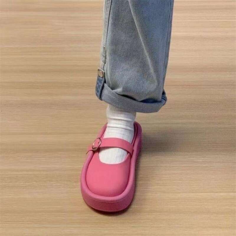 Outside Half Lazy Drag Women Thick Bottom Heightened Ugly Slippers Designer Platform Solid Buckle Casual Slides Shoes