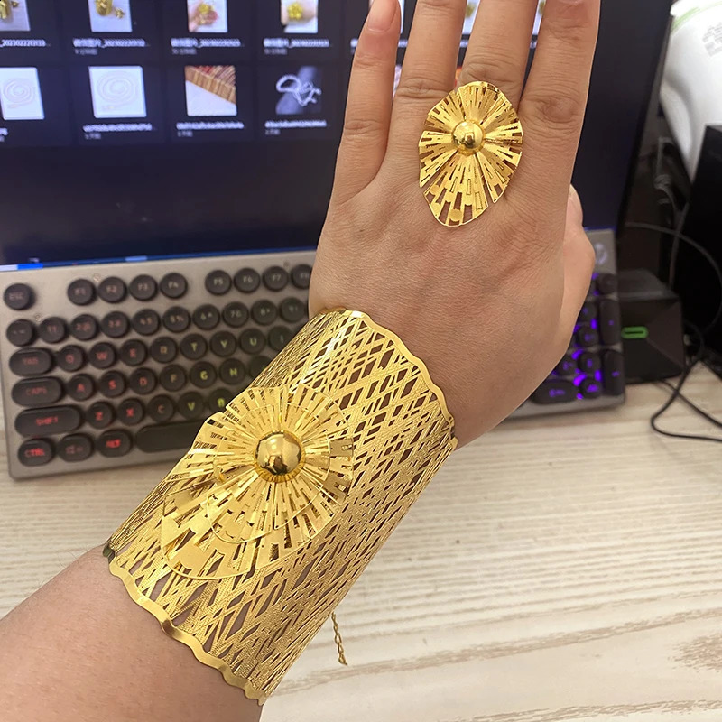 Dubai Bracelet Arabic 24k Gold Color Ethiopian Bangle for Women Big thin Jewelry African Accessories 240927